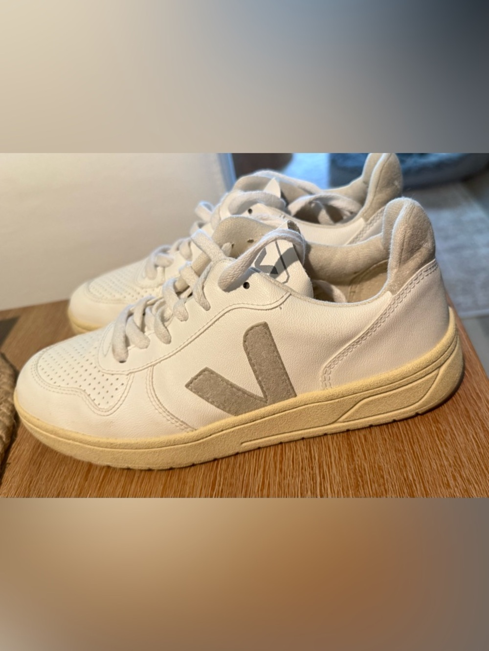 Veja Women's White Sneakers with Beige V Logo